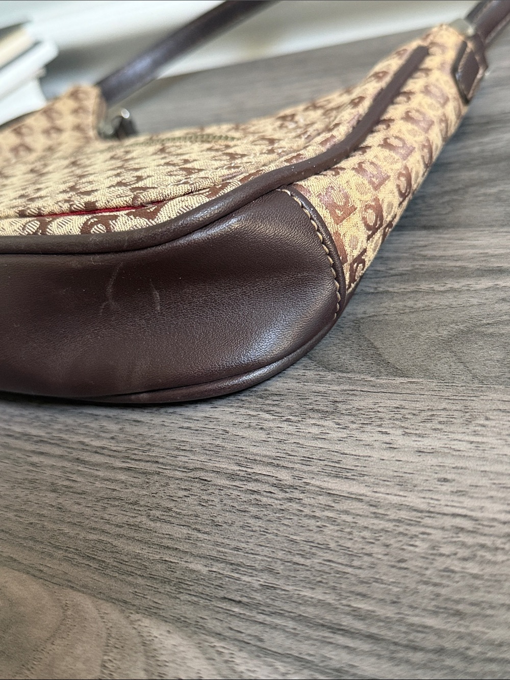 Vintage Liz Claiborne Monogram Shoulder Bag Brown Canvas Y2K Baguette Purse - Picture 7 of 9